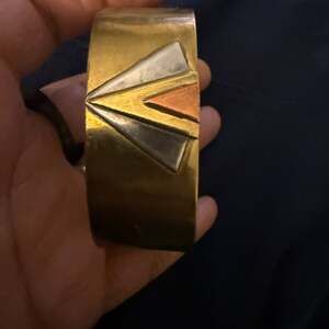 Vintage Mixed Metal Geometric Cuff Bracelet - Brass, Silver, Copper Tones